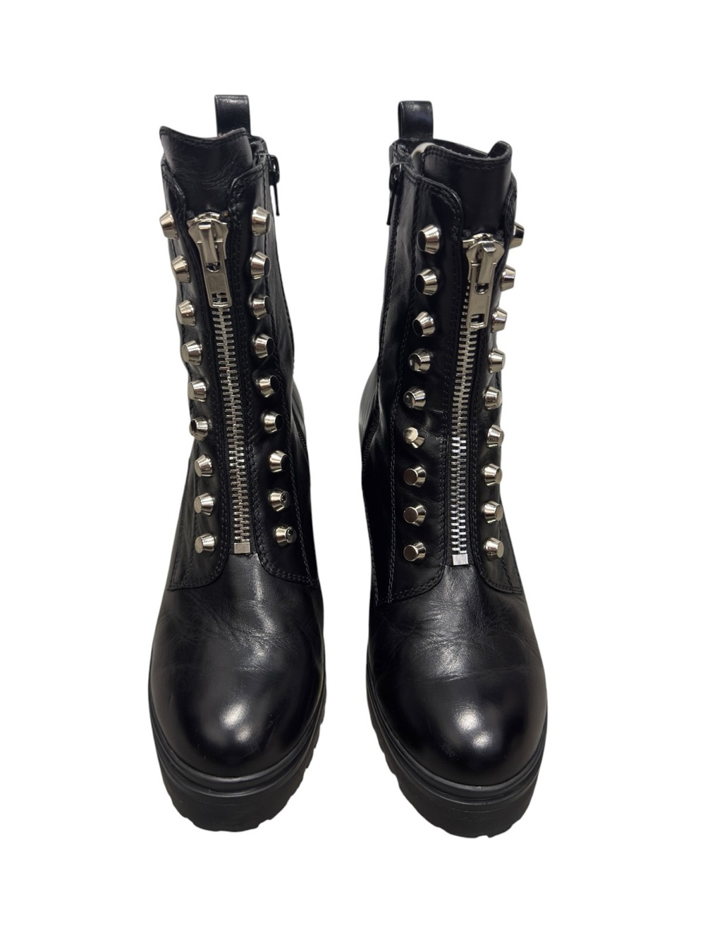 Tonette Combat Black Chunky Moto Edgy Leather Lug Sole Studded Platform Boots - Picture 4 of 17